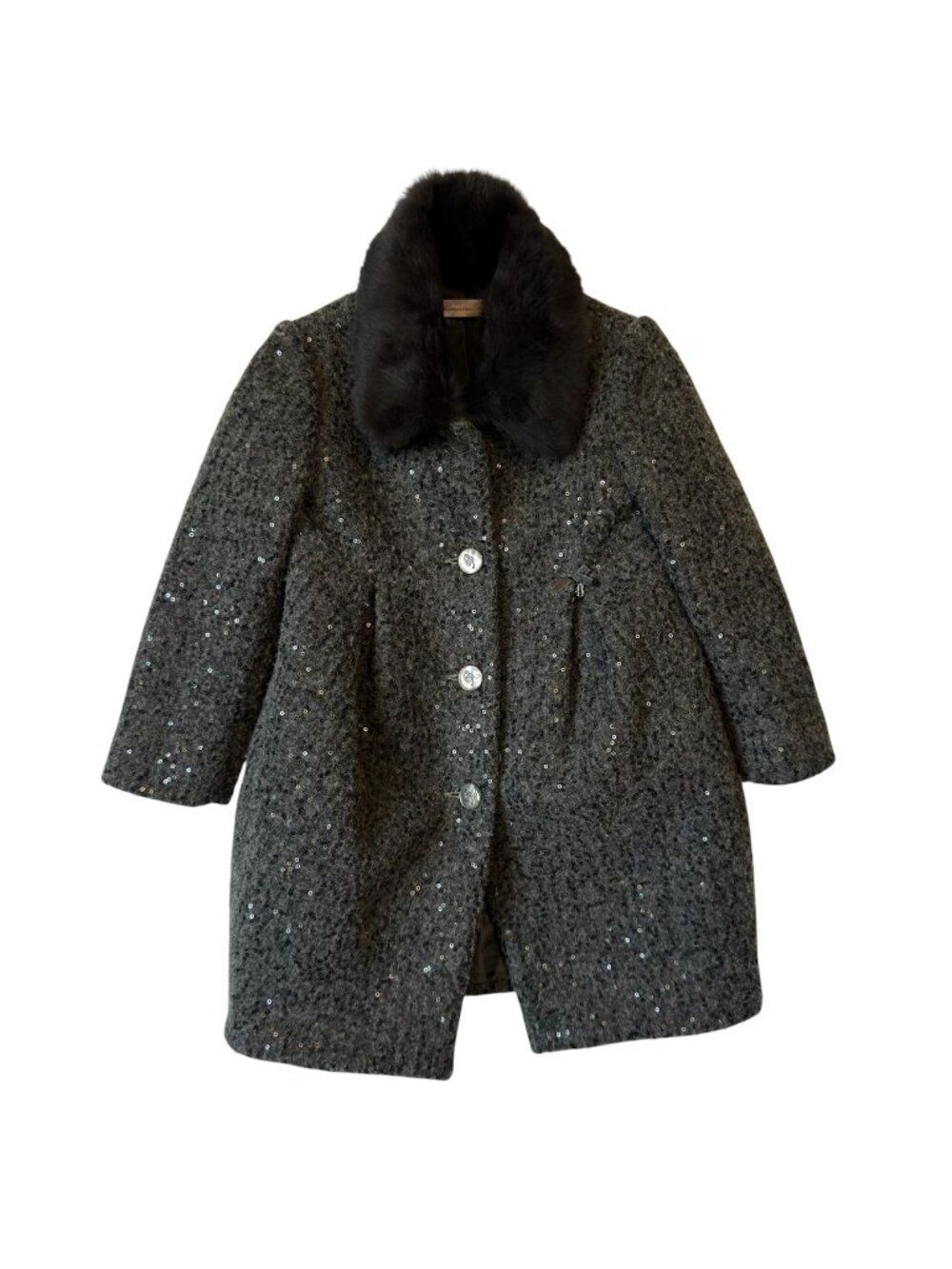 Blumarine Girls 3T Coat Wool Blend Black w Logo Detachable Faux Fur Collar Italy - Picture 3 of 16